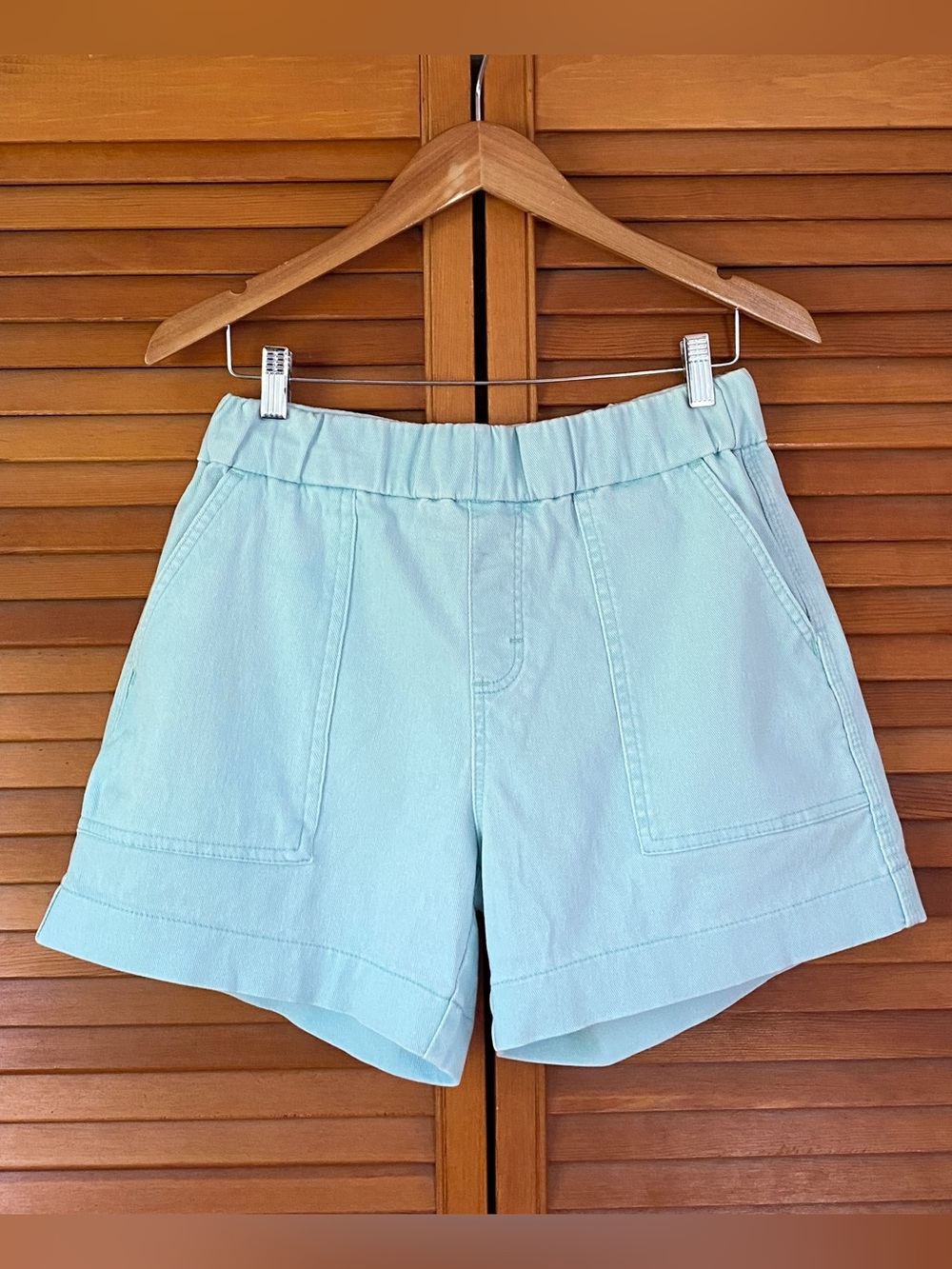 Lee Shorts Womens Size 8 Medium Aqua Blue High Rise Relaxed Fit Utility Pull On